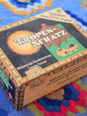 Vintage Tropenschatz Cigar Box used, Handelsgold brand