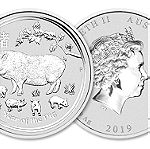  2019 $1 AUD Australia 1 oz 999 Fine Silver Elizabeth II ''YEAR OF THE PIG'' BU Perth Mint.