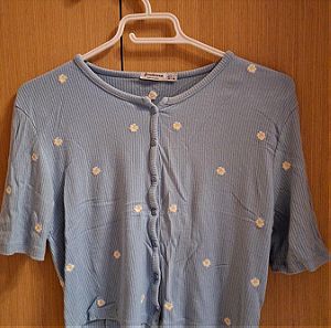 Cute flower baby blue button up t-shirt
