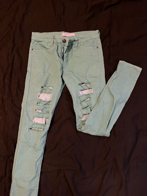 Kids ripped jeans like new, size 29, green