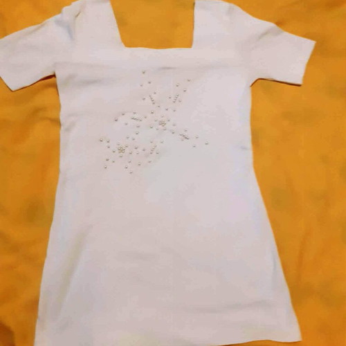 White Women's Blouse Rannia 1961 with Square Neck and Pearls size 40 like new