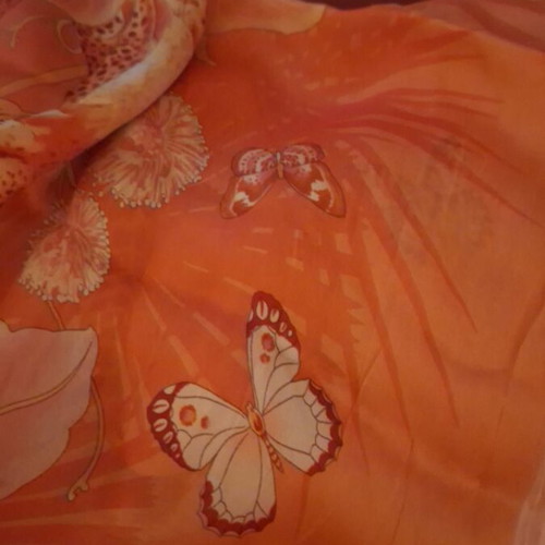Salvatore Ferragamo silk scarf, apricot color, jungle design