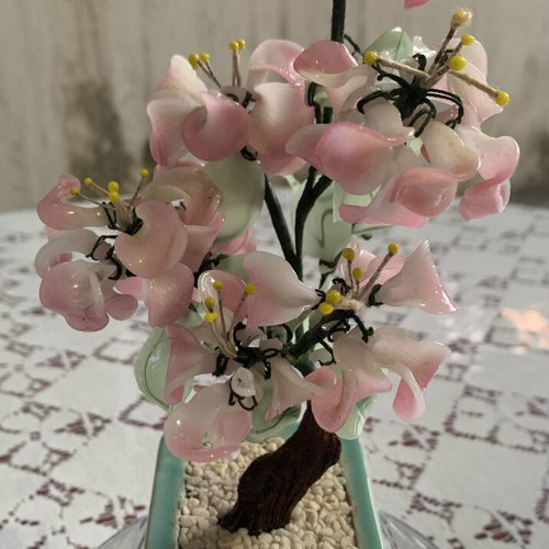 Vintage Decorative Bonsai Tree with Semi-Precious Stones and Glass