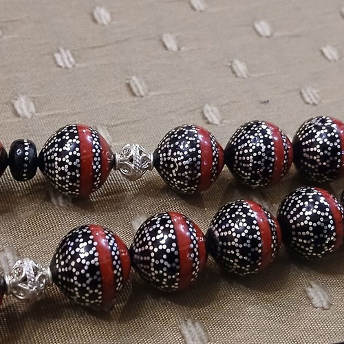Worry beads black coral and silver with red coral, like new