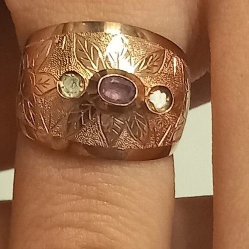 Rose gold ring 9 ct and silver with 2 brilliant 0.06 and 1 ruby 0.25 new