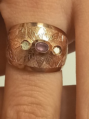 Rose gold ring 9 ct and silver with 2 brilliant 0.06 and 1 ruby 0.25 new