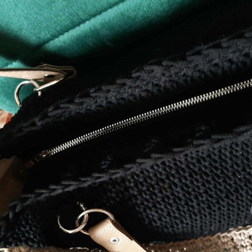 Handmade shoulder bag new, black with ecru details