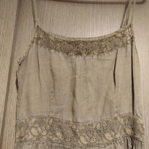 Linen khaki long dress S/M like new