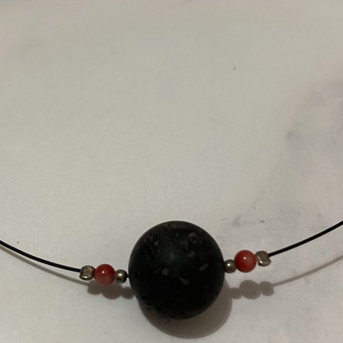Necklace with volcanic lava bead used, length 40 cm