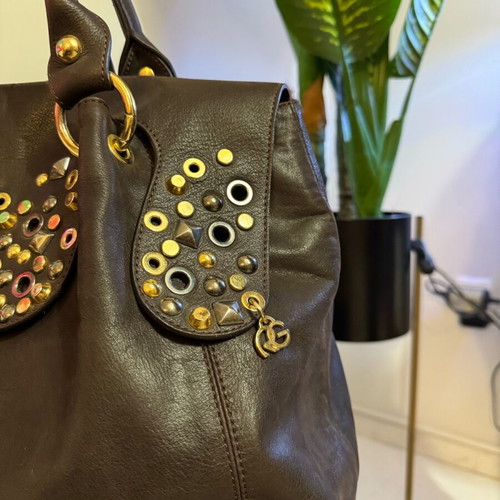 Italian designer brown leather shoulder bag like new