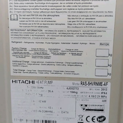 Hitachi single-phase heat pump/cooling used 15KW for 120-150 sqm