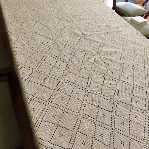 Knitted handmade blanket 200x250 used, beige