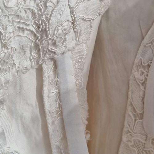 Ρομαντικό boho δαντελένιο νυφικό φόρεμα με βολάν και στρωτή φούστα, κορσέ, λευκό, S