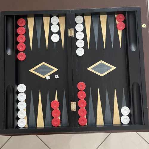 Wooden Backgammon Board Used, Foldable 44x38 cm with Dice and Checkers