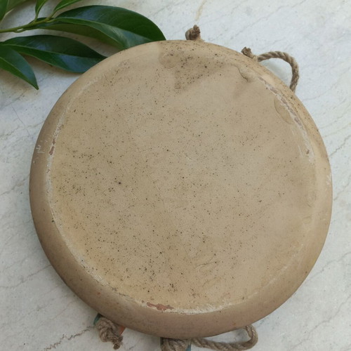 Ceramic platter with rope handles, turquoise interior, like new