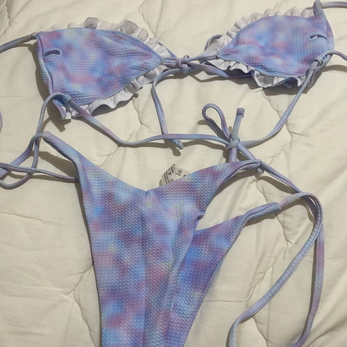 Pastel Tie-Dye Textured Ruffle Bikini Set size M like new