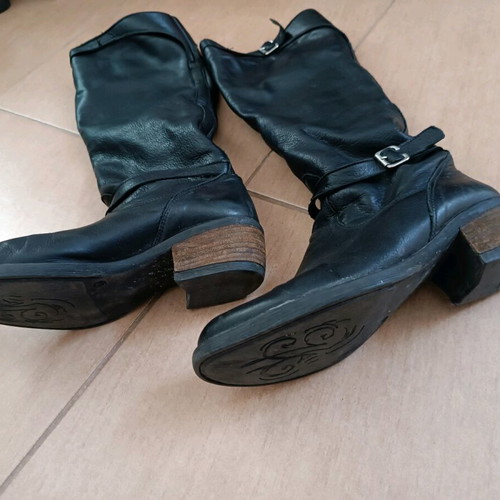 Black tall boots used with soft leather, size 38