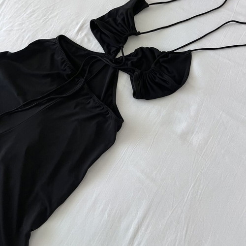 Pull & Bear black elastic cutout jumpsuit with tie cords