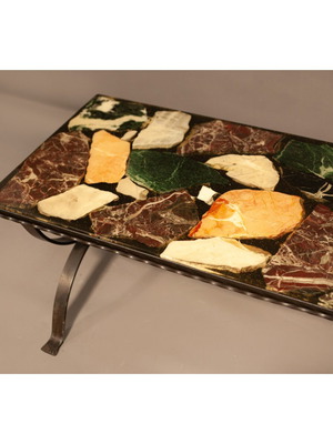 Vintage Eternal Spectrum marble table like new, wrought iron from the 60s