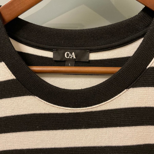 C&A Sleeveless Black and White Striped Dress New, Size L