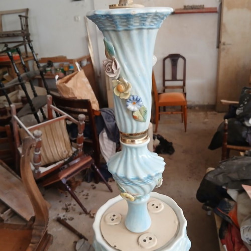Vintage ceramic ceiling light used with blue color and embossed flowers