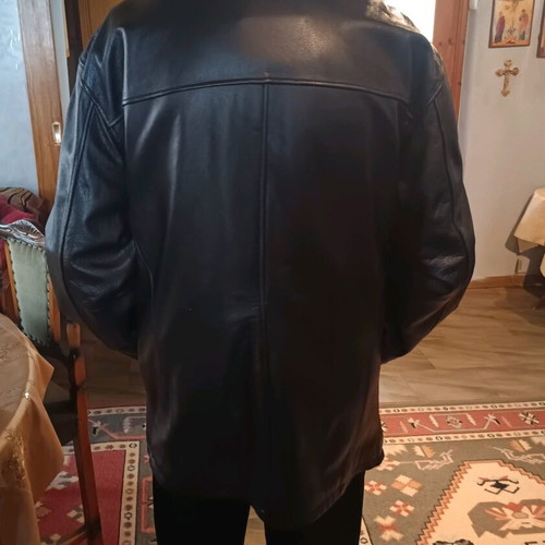 Trapper leather jacket with fur collar, like new, black