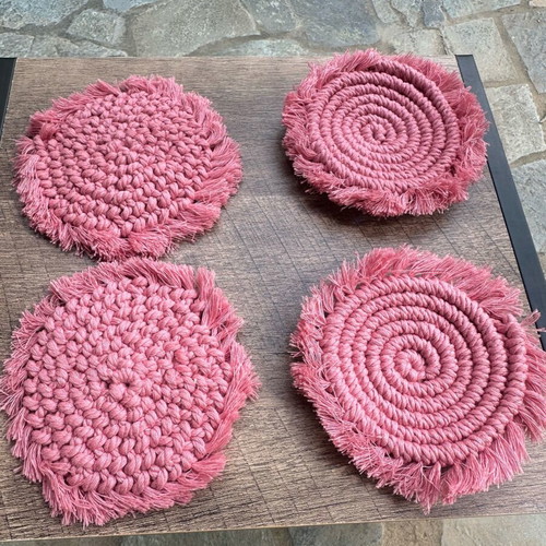Set of 4 handmade pink boho/macrame style coasters new