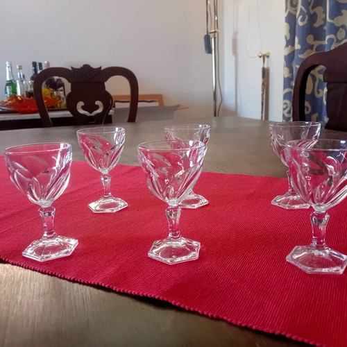 Liqueur Glasses set of six vintage, like new, embossed design