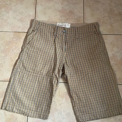 Men's checked bermuda shorts like new, beige and blue, size M