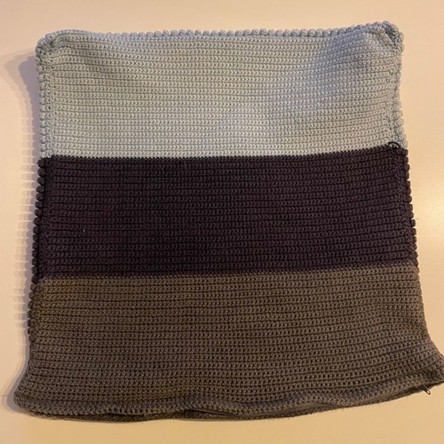 Handmade crocheted pillowcase new, cotton, blue and grey