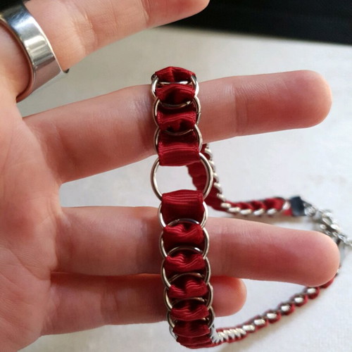 Red Woven Chain Choker with Stainless Steel Handmade