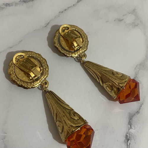Orange and gold clip-on earrings like new
