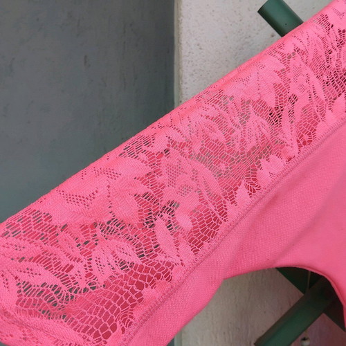 Bershka blouse with lace 3/4 sleeve fluorescent pink like new
