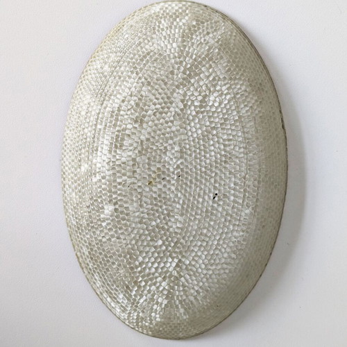 Vintage glass decorative platter used with painted embossed design