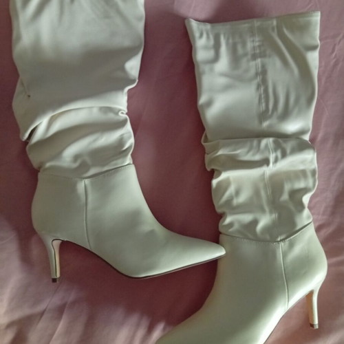 Beige faux leather boots with scrunch heel height 8cm size 38 new