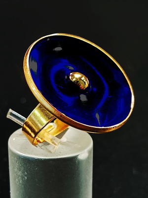 Adjustable ring new, steel, gold color with blue enamel