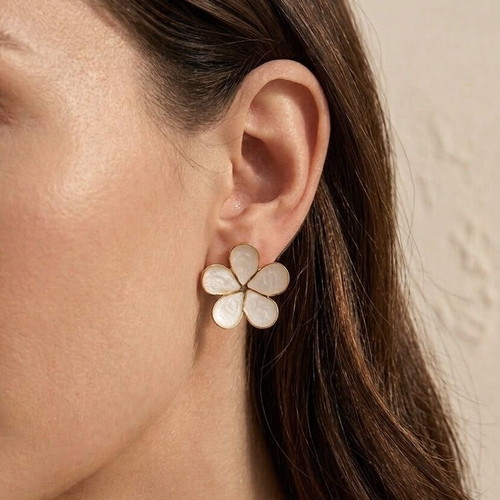 Stainless steel earrings, white and gold