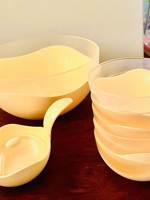 Vintage Guzzini Italy Particolari serving set 7 pieces used, designed by Ambrogio Rossari