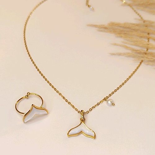 Fish tail set new, stainless steel chain and adjustable ring
