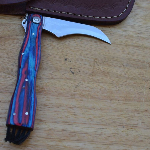 Mushroom Handmade Stainless Steel Folding Knife New with Leather Sheath