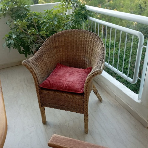Bamboo armchairs used, set of 2 with cushions