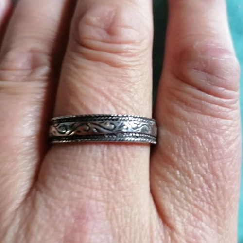 Silver 925 men's ring band with arabesque engravings new no 69 (US 12.5)