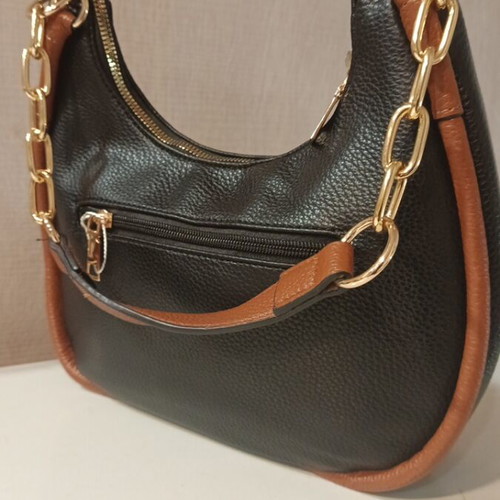 Women's shoulder bag new, black with brown details