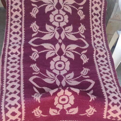 Machine-woven wool runner rug 260x74 cm, 60 years old
