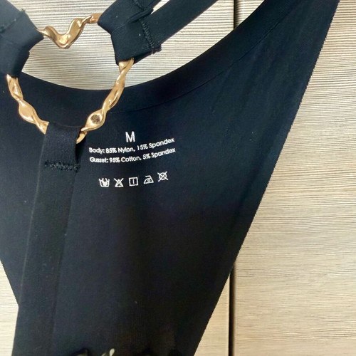 Intimissimi Black Seamless String Cotton Thong with Gold Heart, New