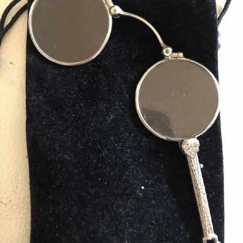 Antique silver-plated hand-held lorgnette used Victorian era English made