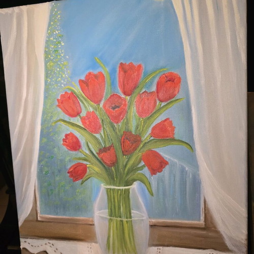 Oil painting on canvas vase with poppies new 45×35