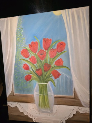Oil painting on canvas vase with poppies new 45×35