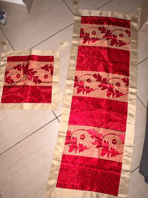 Vintage decorative napkins, two, like new, red