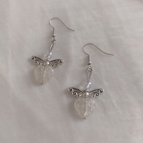 Little Angels #2 Necklace and Earrings Set with Clear Crystal, New